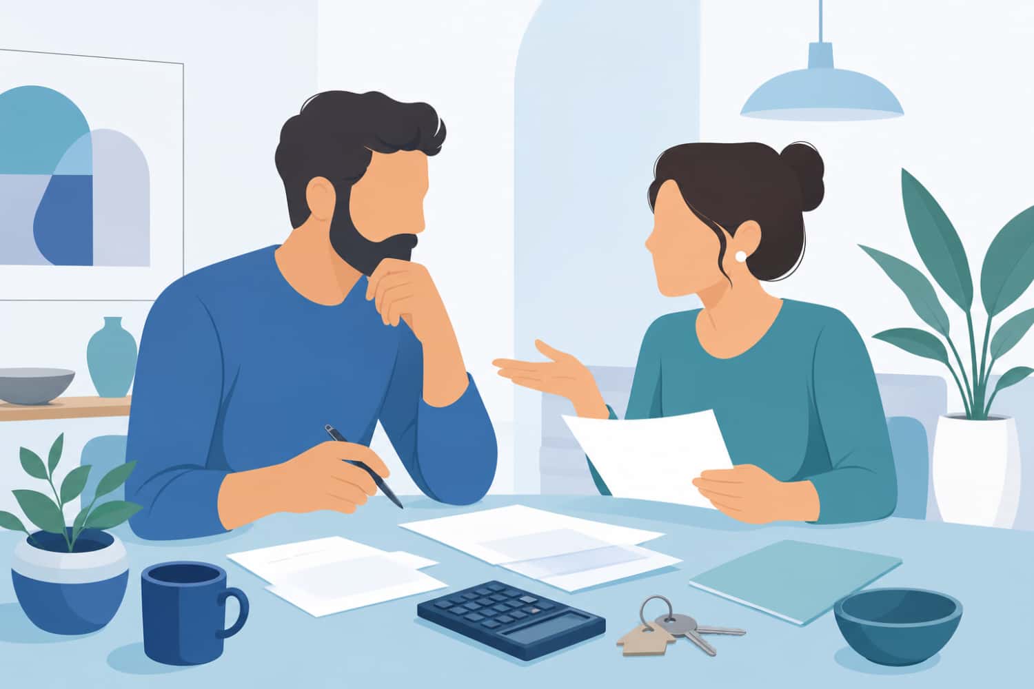 Casal planejando a compra de um imóvel em casa